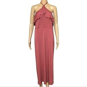 Velvet Torch halter ruffle Maxi in GRAY